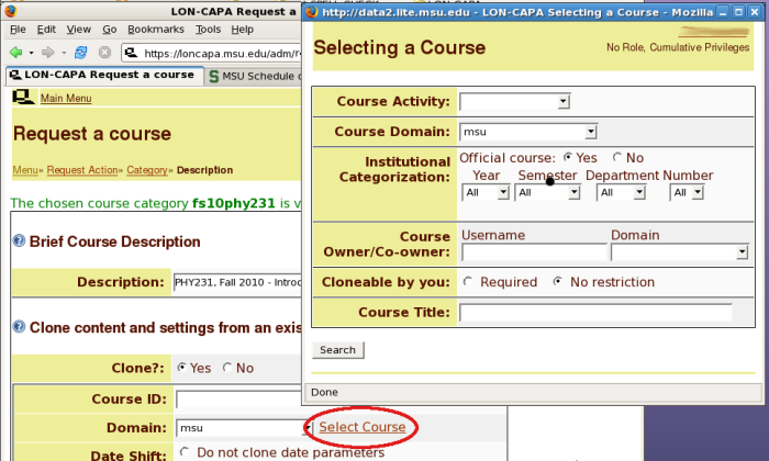 Search for course to clone