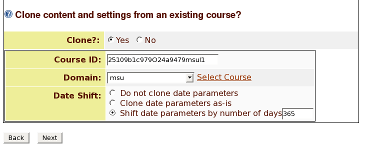 Search for course to clone